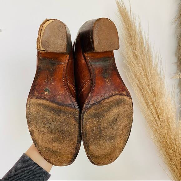 FRYE Cognac Brown Leather Jane Chunky Heel Riding Boots Knee High Tall Shoes 9.5 - Picture 4 of 12